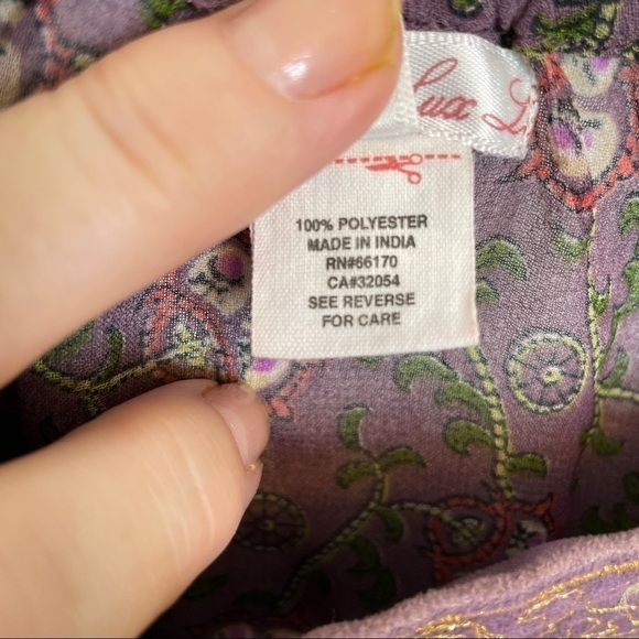 Anthropologie Lux Sheer Purple Floral Pullover Top w/Gold Embroidery Front Sz M - Picture 9 of 11